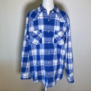 Mens Pashartuk western style flannel blue plaid Western Pearl snaps Size…